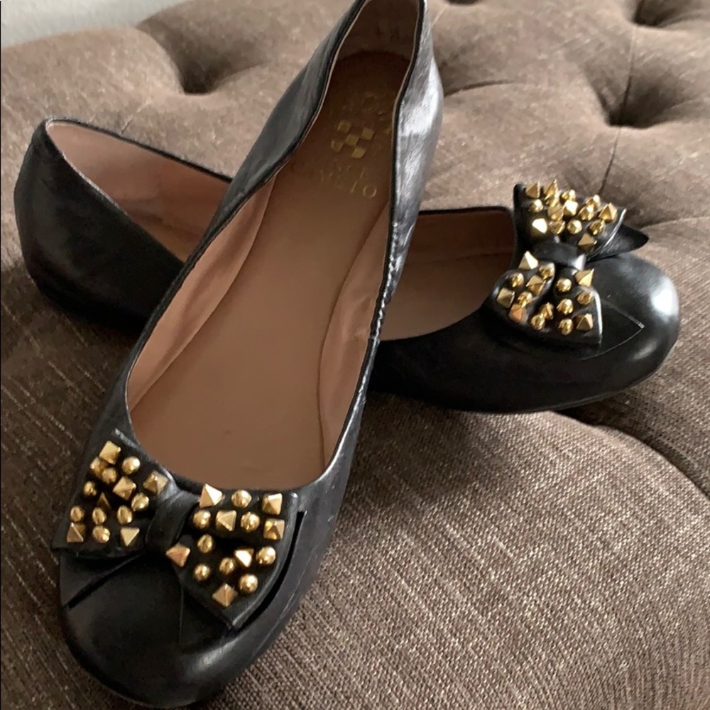 Vince Camuto black genuine leather studded flats